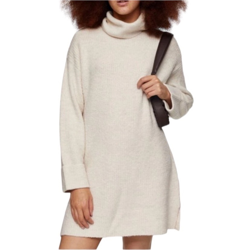 Sweater dress NWT TOPSHOP Funnel Neck Cuffed Sleeve Sweater Dress Cream Medium